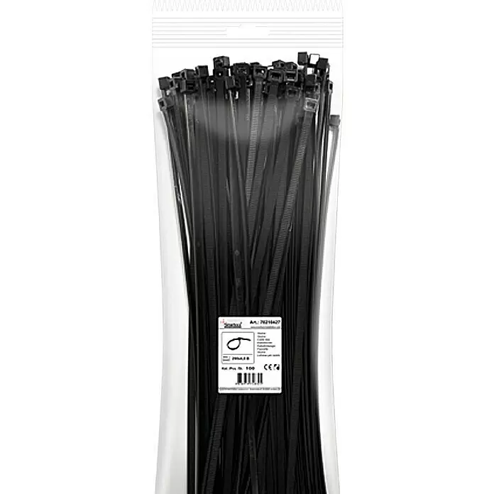 Profi Depot Bridas para cables - An x L: 48 x 290 mm, Negro - Bridas de plástico negras en empaque transparente.