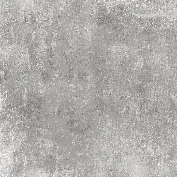 Feinsteinzeug in hellgrauer Harzoptik 60x60, 20 mm, rutschhemmend -  - Graue Betonstruktur mit Kratzern und Used-Details, geeignet für industrielle oder gealterte Ästhetik.