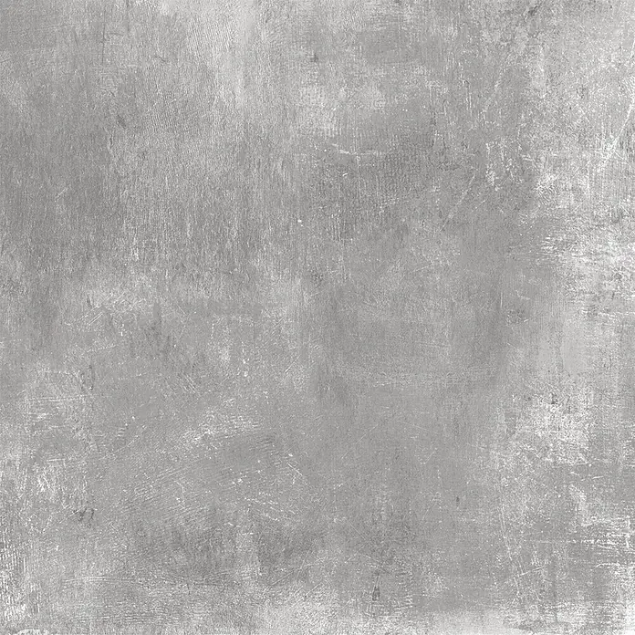 Feinsteinzeug in hellgrauer Harzoptik 60x60, 20 mm, rutschhemmend -  - Graue, strukturierte Oberfläche mit Gebrauchsspuren, ähnlich Beton oder altem Metall.