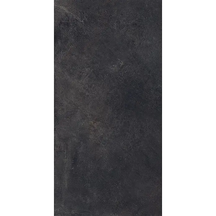 Feinsteinzeug in metallischer schwarzer Betonoptik 60x120 - Ital. Fliesen -  - Dunkelgraue, texturierte Oberfläche in Betonoptik.