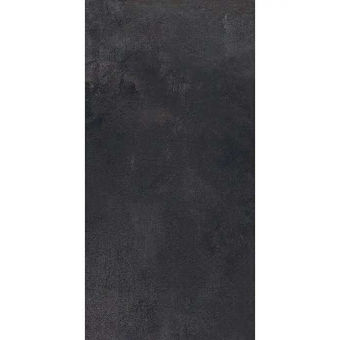 Feinsteinzeug in metallischer schwarzer Betonoptik 60x120 - Ital. Fliesen -  - Dunkelgraue Texturfläche mit subtilen Variationen, geeignet für Boden- oder Wandfliesen.
