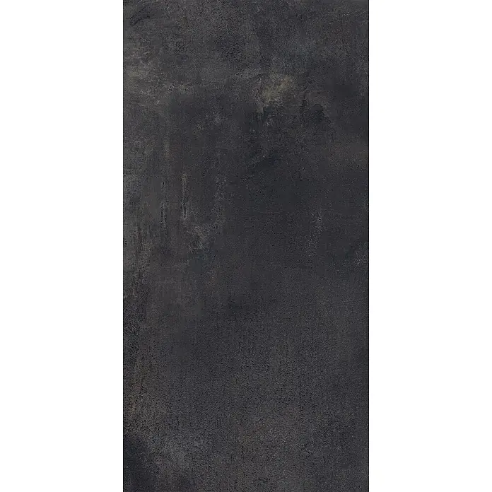 Feinsteinzeug in metallischer schwarzer Betonoptik 60x120 - Ital. Fliesen -  - Dunkelgraue, texturierte Oberfläche mit feinen Variationen.