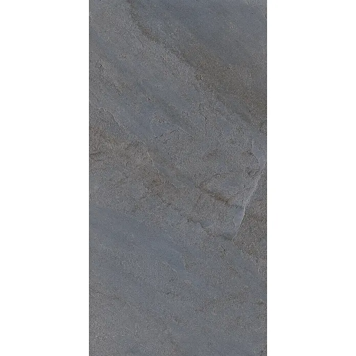 Feinsteinzeug in Steinoptik 60x120, 20 mm, rutschhemmend - Ital. Fliesen -  - Dunkelgrau-blaue Natursteinplatte mit rauer, texturierter Oberfläche.