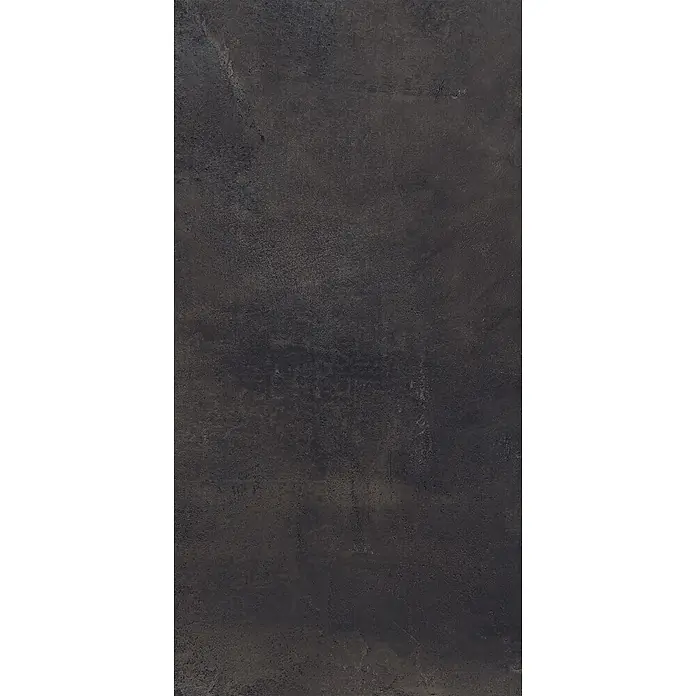 Feinsteinzeug in metallischer schwarzer Betonoptik 60x120 - Ital. Fliesen -  - Dunkelgraue, strukturierte Oberfläche mit industriellem Beton- oder Metallic-Finish.