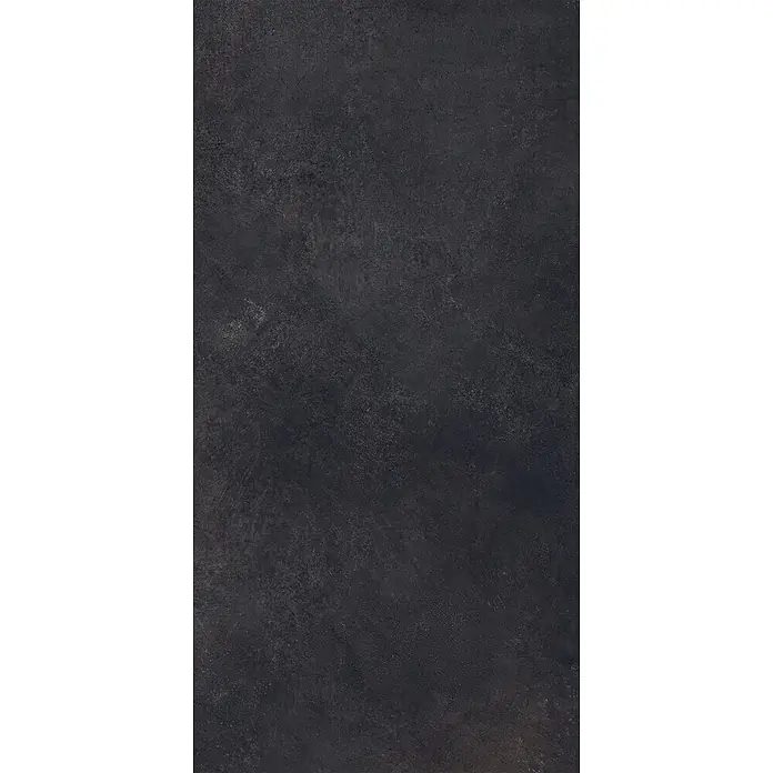 Feinsteinzeug in metallischer schwarzer Betonoptik 60x120 - Ital. Fliesen -  - Dunkelgraue, strukturierte Oberfläche mit feiner, gebrauchter Optik.