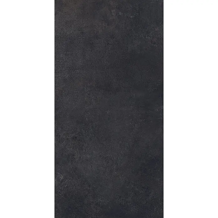 Feinsteinzeug in metallischer schwarzer Betonoptik 60x120 - Ital. Fliesen -  - Dunkelgraue, strukturierte Materialoberfläche.