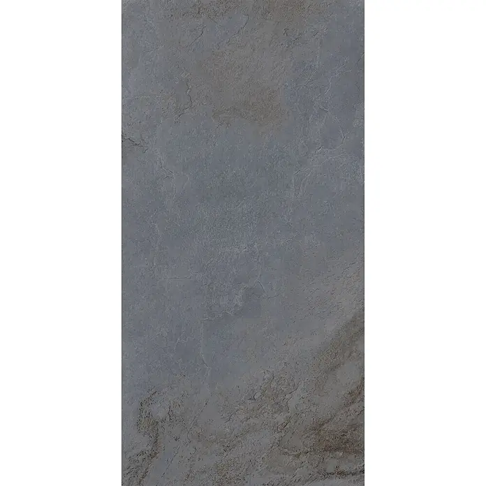 Feinsteinzeug in Steinoptik 60x120, 20 mm, rutschhemmend - Ital. Fliesen -  - Dunkelgraue Schieferoptik-Fliese mit natürlicher Textur und subtilen braunen Akzenten für moderne Innenräume.