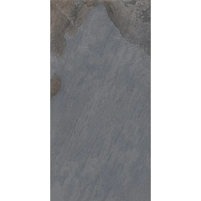 Feinsteinzeug in Steinoptik 60x120, 20 mm, rutschhemmend - Ital. Fliesen -  - Strukturierte dunkelgraue Schieferfliese mit natürlichen Variationen und Brauntönen.