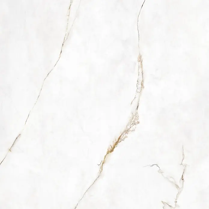 Feinsteinzeug in Gold extra Calacatta-Marmoroptik 60x120 - Ital. Fliesen -  - Weißer Marmor mit hellbrauner und grauer Naturäderung.