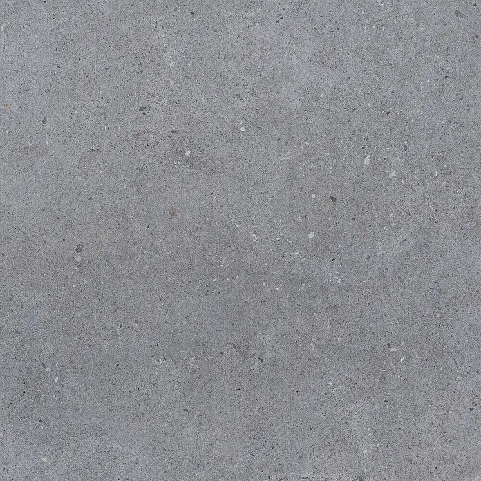 Feinsteinzeug in dunkelgrauer Betonoptik 60x60, rutschhemmend -  - Graue Steinoptik-Fliese mit feinen hellen und dunklen Sprenkeln.