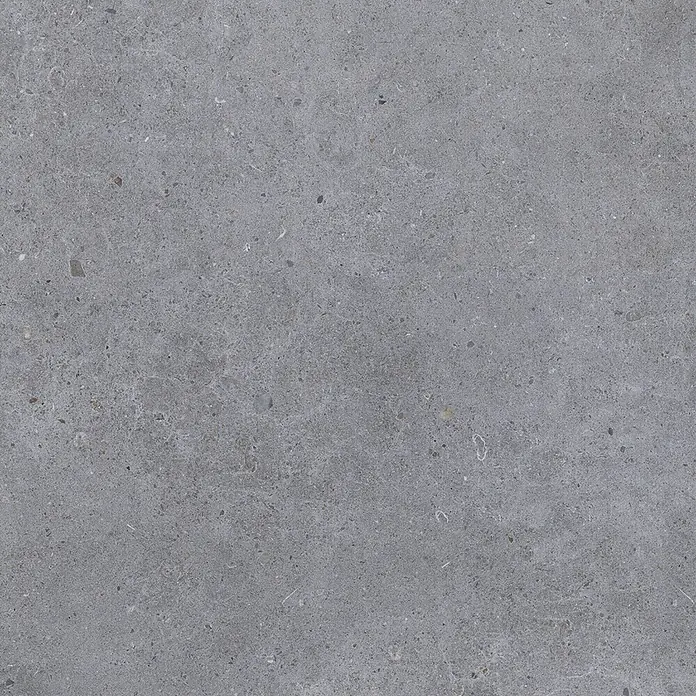 Feinsteinzeug in dunkelgrauer Betonoptik 60x60, rutschhemmend -  - Graue Steinoberfläche mit feinen Sprenkeln und strukturierter Optik.