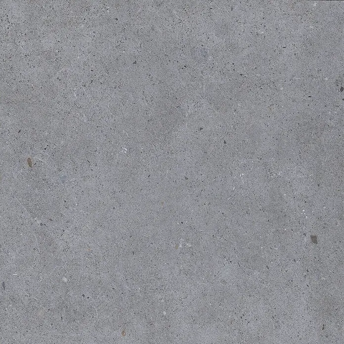 Feinsteinzeug in dunkelgrauer Betonoptik 60x60, rutschhemmend -  - Grau, fein gesprenkelte Fliese im Beton- oder Terrazzo-Stil, ideal für moderne Boden- oder Wandflächen.