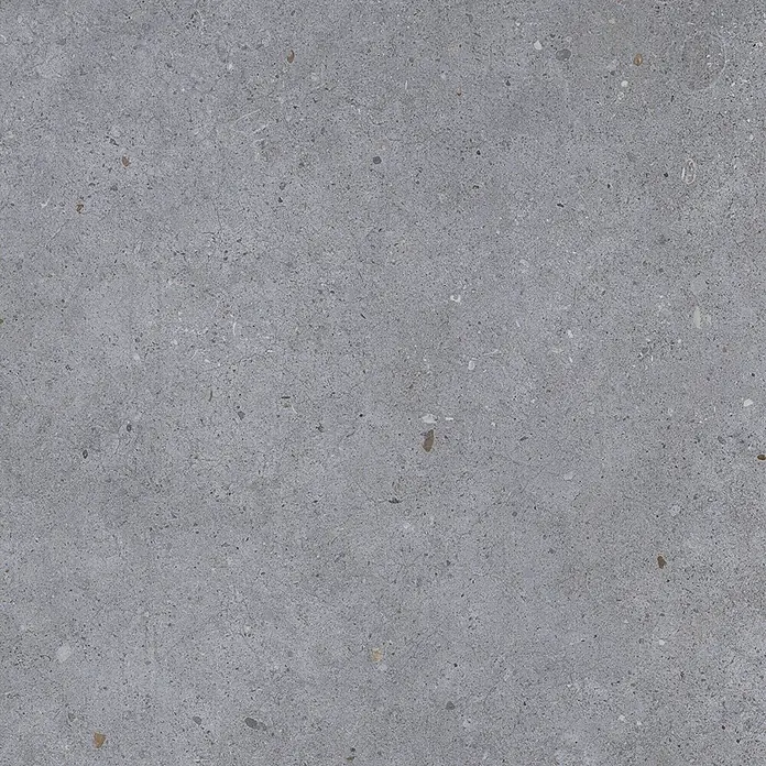 Feinsteinzeug in dunkelgrauer Betonoptik 60x60, rutschhemmend -  - Strukturierte graue Fliese mit feinen Sprenkeln.
