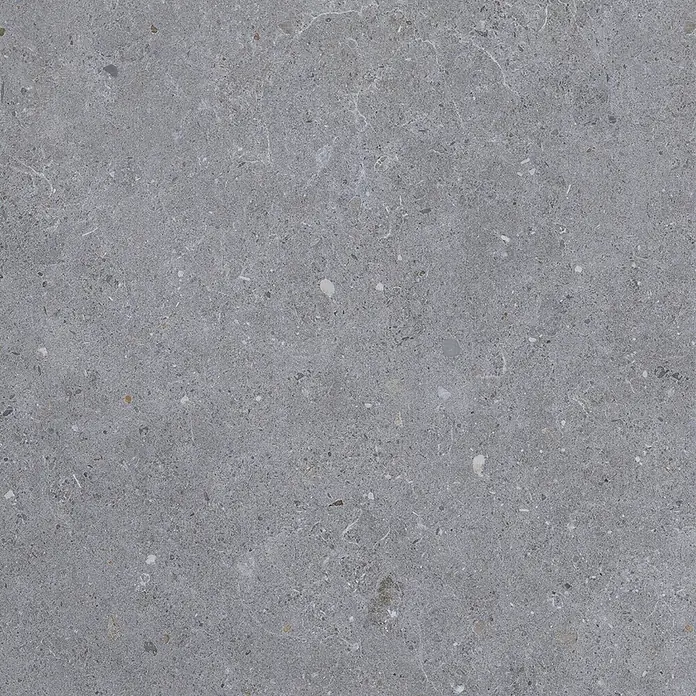 Feinsteinzeug in dunkelgrauer Betonoptik 60x60, rutschhemmend -  - Dunkelgraue, gesprenkelte Stein- oder Betontextur mit feiner weißer Äderung.