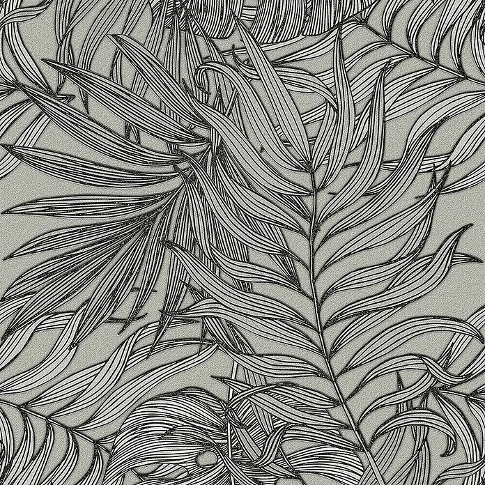 Dekorierte Wandfliese aus Feinsteinzeug 08 60x120 - Italienische Fliesen -  - Intriziertes monochromes Palmenblattmuster in Schwarz, Weiß und Grau als Linienzeichnung, ideal für Tapeten oder Textilien.