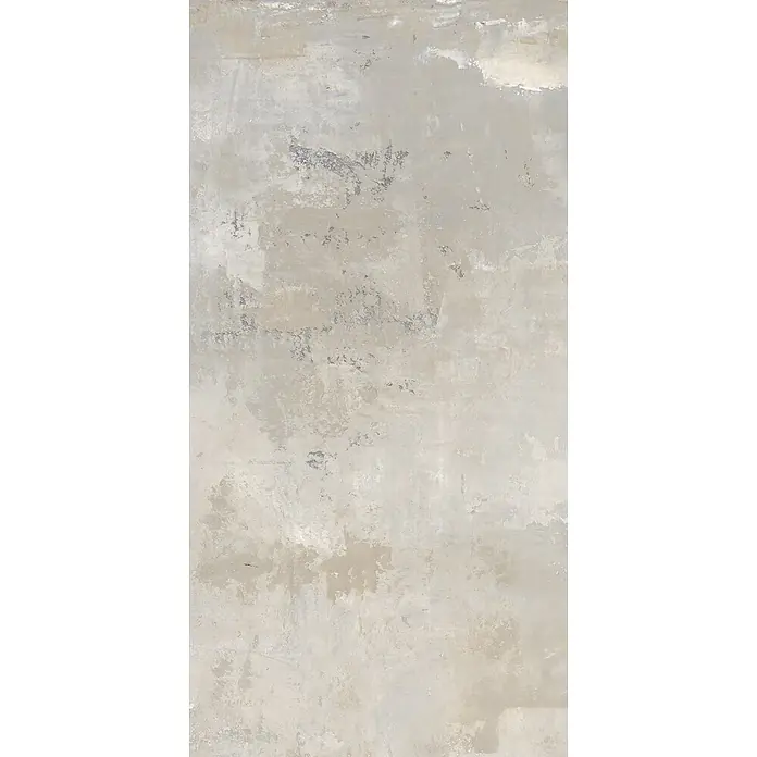 Feinsteinzeug in industrieller beiger Betonoptik 60x120 - Ital. Fliesen -  - Helle beigegraue Putz- oder Betontextur mit dunkleren, abgenutzten Stellen.