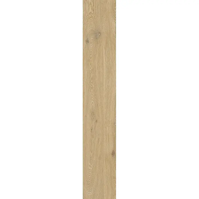 Feinsteinzeug in hellbraun Holzoptik 20x120 - Italienische Fliesen -  - Hellbraune Holzdiele mit natürlicher Maserung und sichtbaren Ästen, ideal für Bodenbeläge oder Verkleidungen.