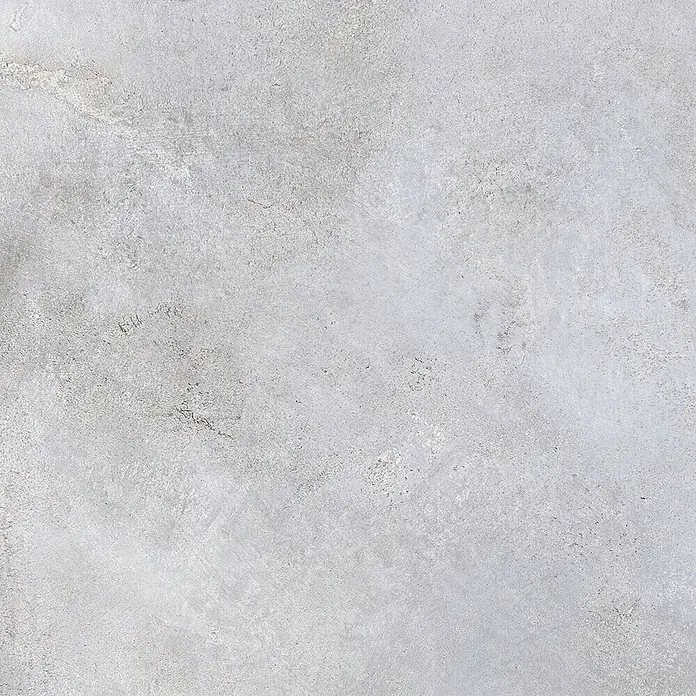Feinsteinzeug in metallischer hellgrauer Betonoptik 60x60 - Ital. Fliesen -  - Helle graue, strukturierte Beton- oder Steinoberfläche mit subtilen Variationen, ideal für moderne Böden oder Wandverkleidungen.