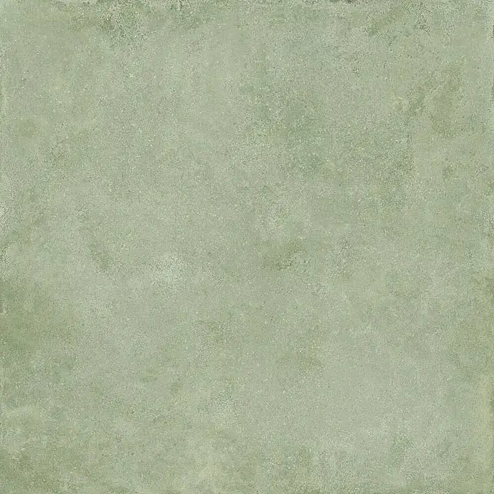 Feinsteinzeug-Bodenfliese strukturierter grüner Betonoptik 60x120 -  - Quadratische Fliese mit einer mattgrünen, strukturierten und leicht melierten Oberfläche.
