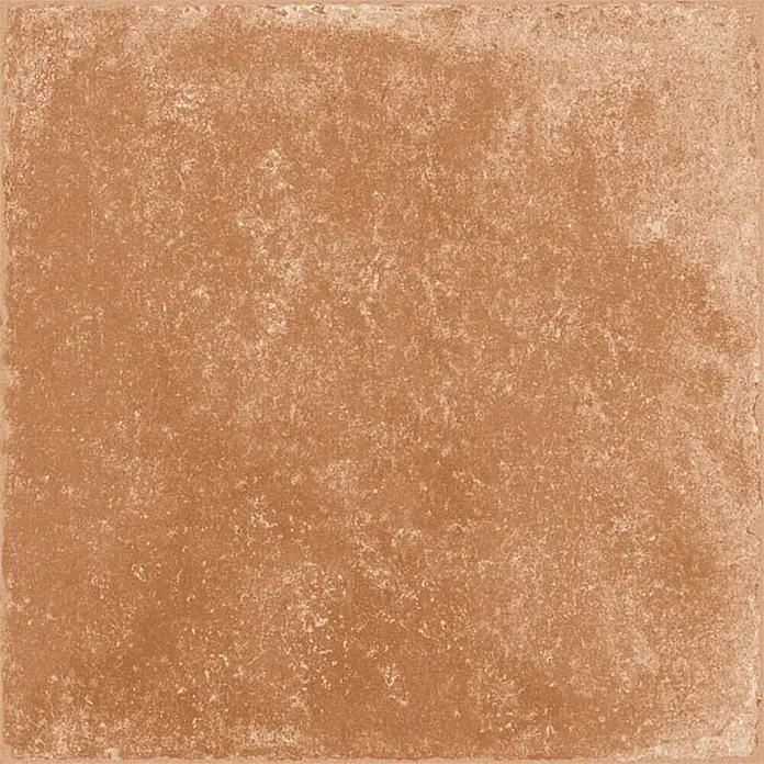 Feinsteinzeug in Terrakotta natürlicher Terrakottaoptik 30x30 -  - Quadratische, terrakottafarbene Fliese mit rustikaler, texturierter und gealterter Oberfläche.
