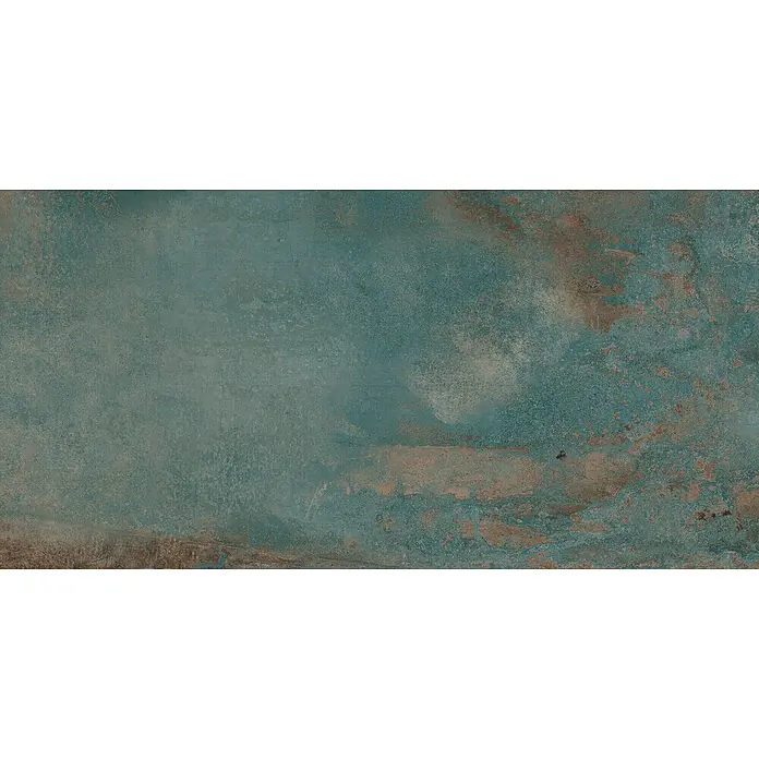 Feinsteinzeug in oxidierter grüner Metalloptik 60x120 - Ital. Fliesen -  - Gealterte türkis-braune Metalltextur mit Used-Look.