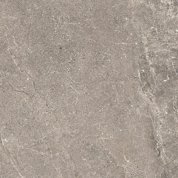 Feinsteinzeug in geäderter beiger Steinoptik 60x60 - Italienische Fliesen -  - Dunkelgrau/taupefarbene Fliese in Steinoptik mit feiner Maserung und gesprenkelter Textur für Boden oder Wand.