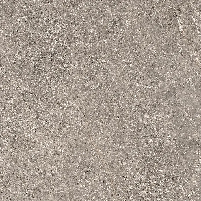 Feinsteinzeug in geäderter beiger Steinoptik 60x60 - Italienische Fliesen -  - Matt gesprenkelte graubraune Steinplatte mit feinen weißen Äderungen.