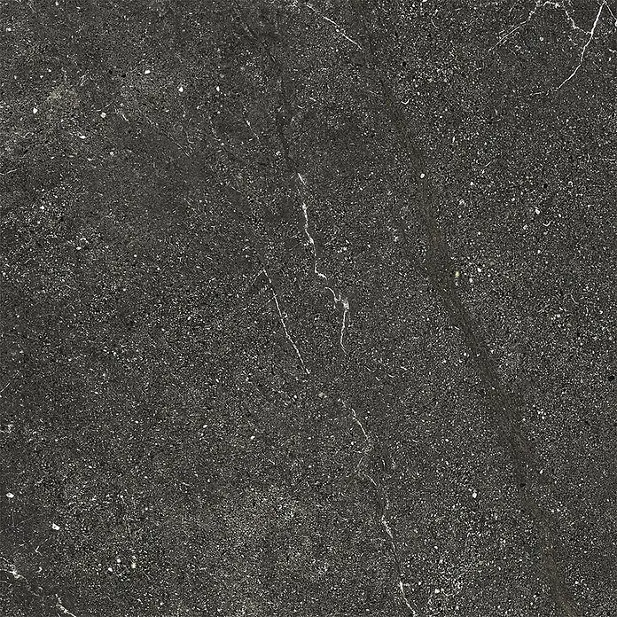 Feinsteinzeug geäderter schwarzer Steinoptik 60x60 - Italienische Fliesen -  - Dunkelgraue, gesprenkelte Fliese mit weißen Adern, Naturstein ähnelnd.