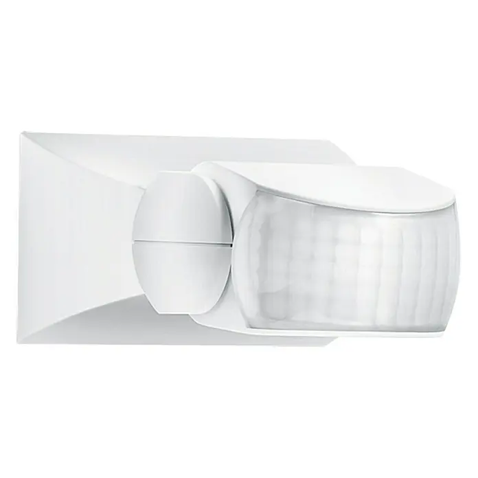 Steinel Sensor de movimiento IS 1 - Alcance sensor: 10 m, Blanco, Ángulo de detección sensor: 120 °, L x An x Al: 120 x 80 x 50 mm - Primer plano de un detector de movimiento blanco para montaje en pared que impresiona por su diseño sencillo y proporciona seguridad.