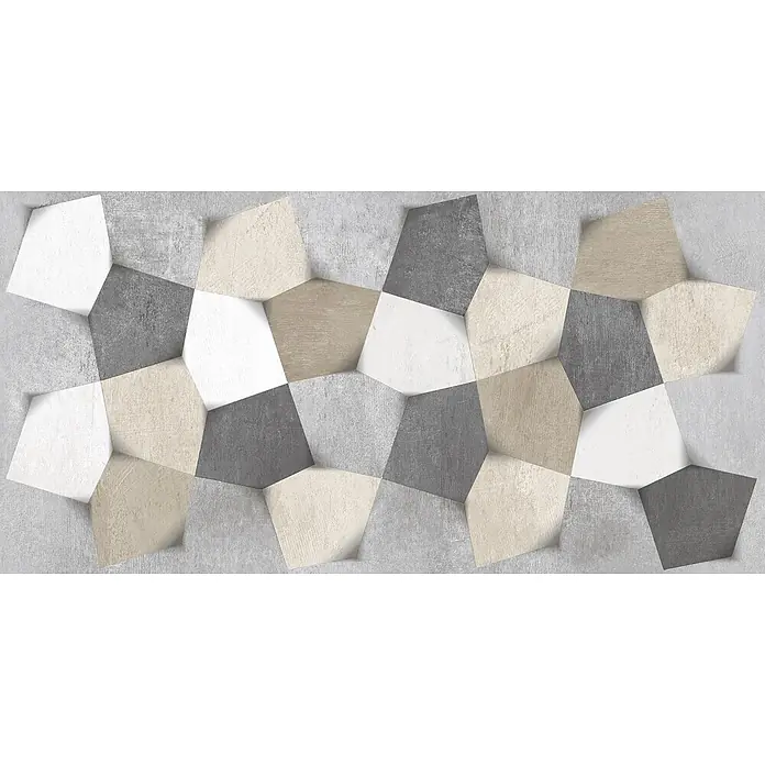 Dekorierte Feinsteinzeug Wandfliese in Mehrfarbigkeit 30x60, Ret -  - Geometrische Fliesen in Beton-/Steinoptik in Grau-, Beige- und Weißtönen.