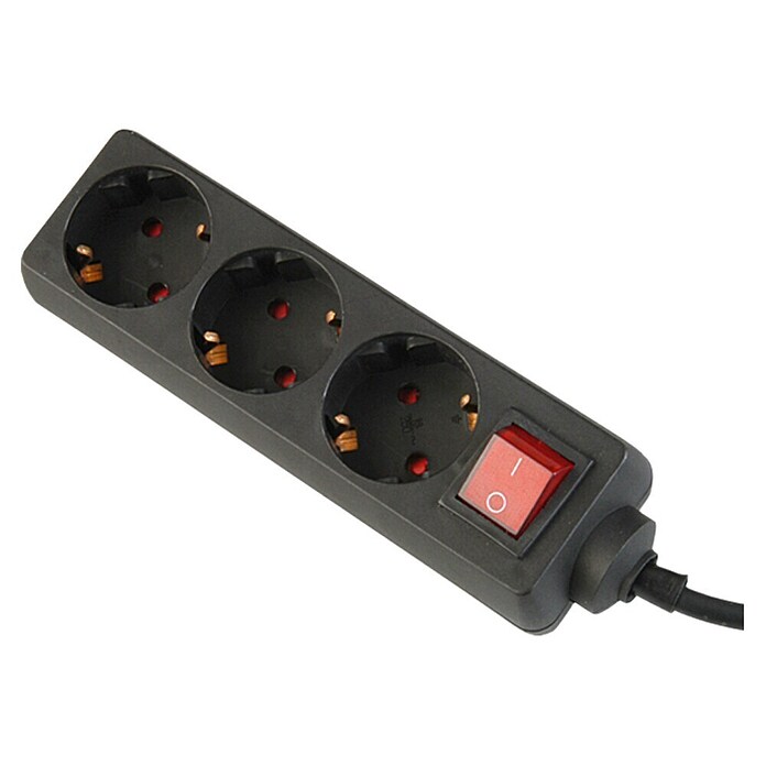 Produžni kabel s utičnicama (3-struko, Crna, 1,4 m, 3.500 W, S prekidačem)