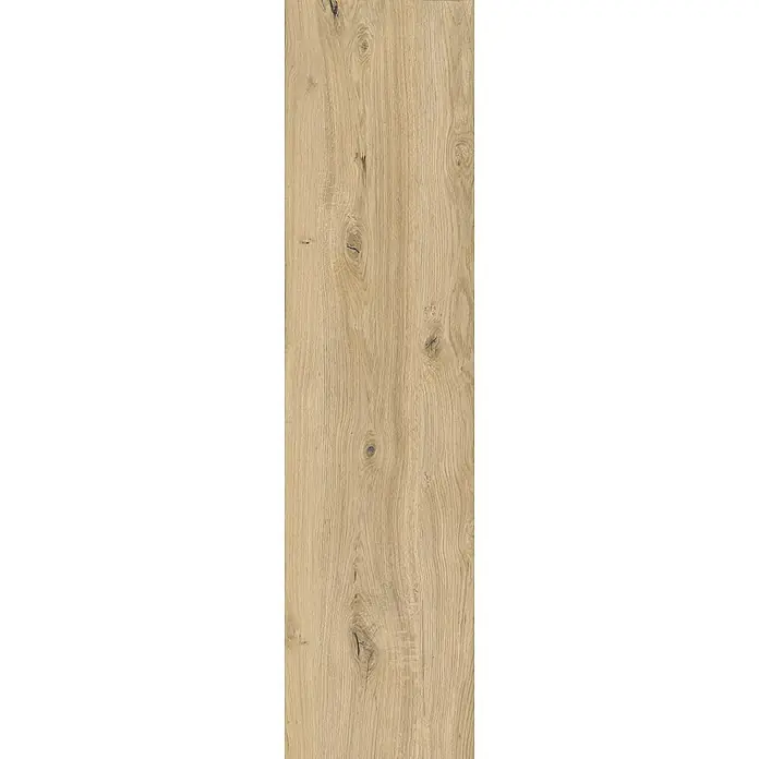 Feinsteinzeug in antiker honigfarbener matter Holzoptik 30x120 -  - Helle, blonde Holzoberfläche mit ausgeprägter natürlicher Maserung und Ästen.