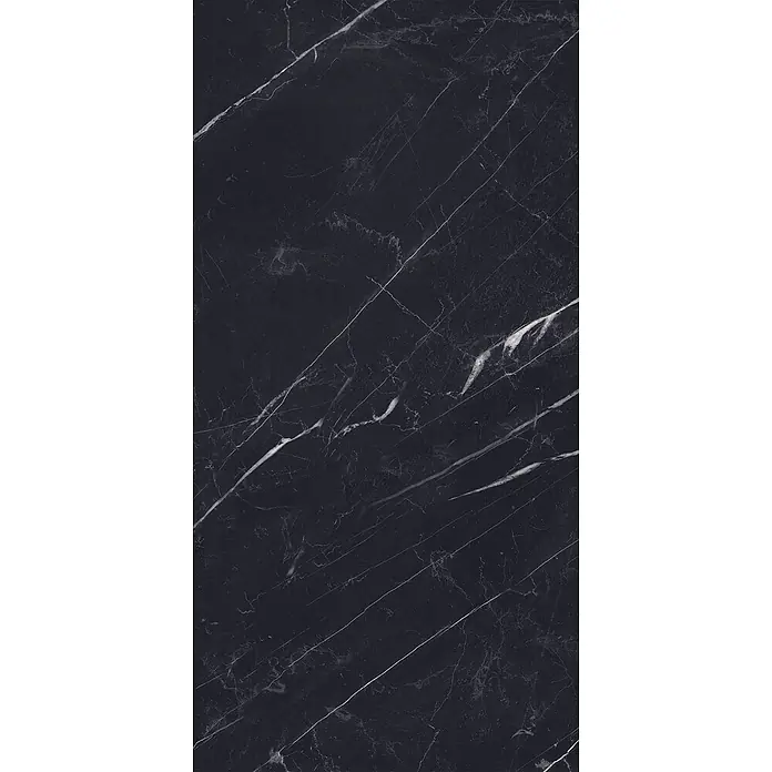 Feinsteinzeug in glänzender schwarzer Marquina-Marmoroptik 60x120 -  - Tiefschwarzer Marmor mit markanten weißen Adern, ideal für elegante Oberflächen.
