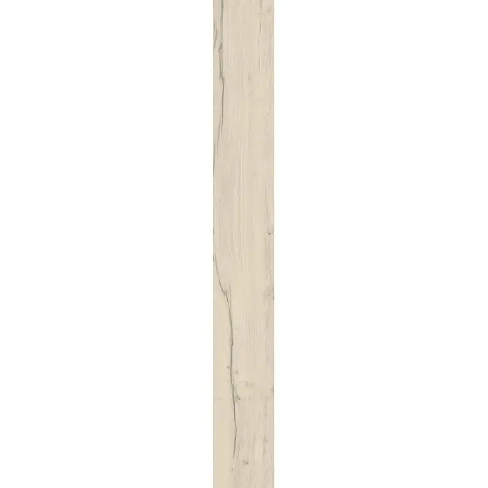 Feinsteinzeug in matter weißer Holzoptik 30x120 - Italienische Fliesen -  - Helle beige Holzstruktur mit vertikaler Maserung und natürlichen dunkelgrauen Rissen.