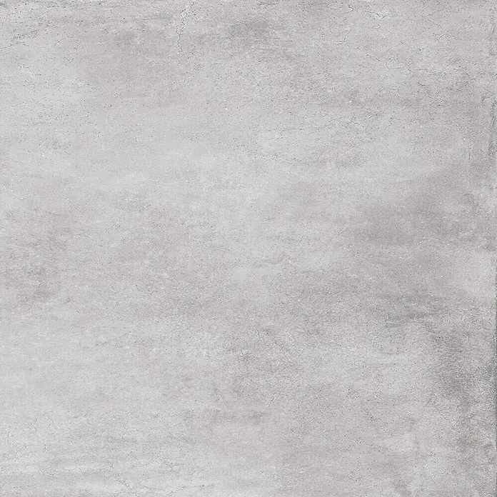 Feinsteinzeug in gewachster dunkelgrauer Betonoptik 60x60 - Ital. Fliesen -  - Helle graue Betonoptik-Oberfläche mit subtiler Textur und feinen Rissmustern.