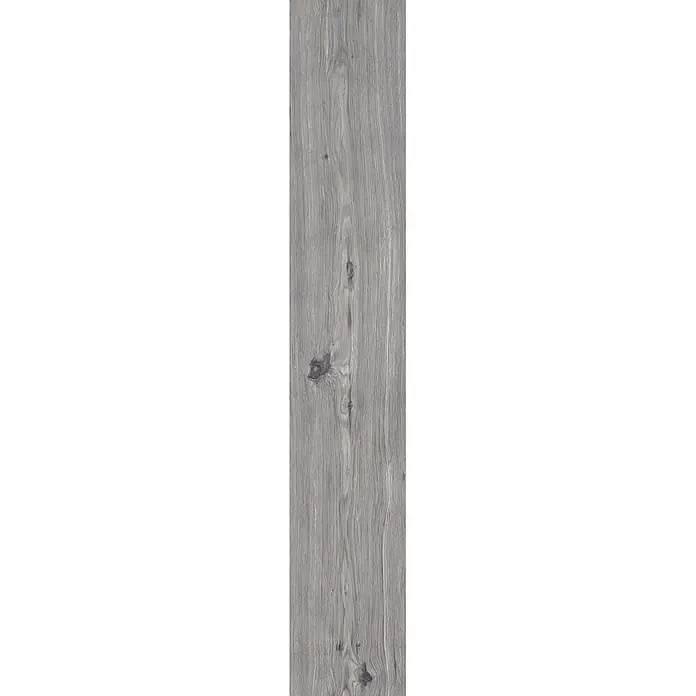 Feinsteinzeug in roher matter grauer Holzoptik 20x120 - Ital. Fliesen -  - Graues, verwittertes Holzbrett mit ausgeprägter Maserung und Ästen.