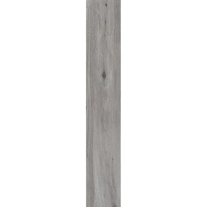Feinsteinzeug in roher matter grauer Holzoptik 20x120 - Ital. Fliesen -  - Heller, grauer Holzfußboden mit ausgeprägter Maserung und dezenten Ästen.
