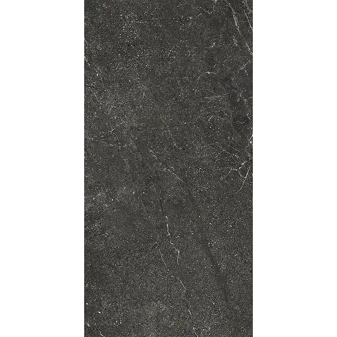 Feinsteinzeug geäderter schwarzer Steinoptik 60x120 - Italienische Fliesen -  - Dunkelgraue Marmoroptik mit hellen Äderungen und Sprenkeln.