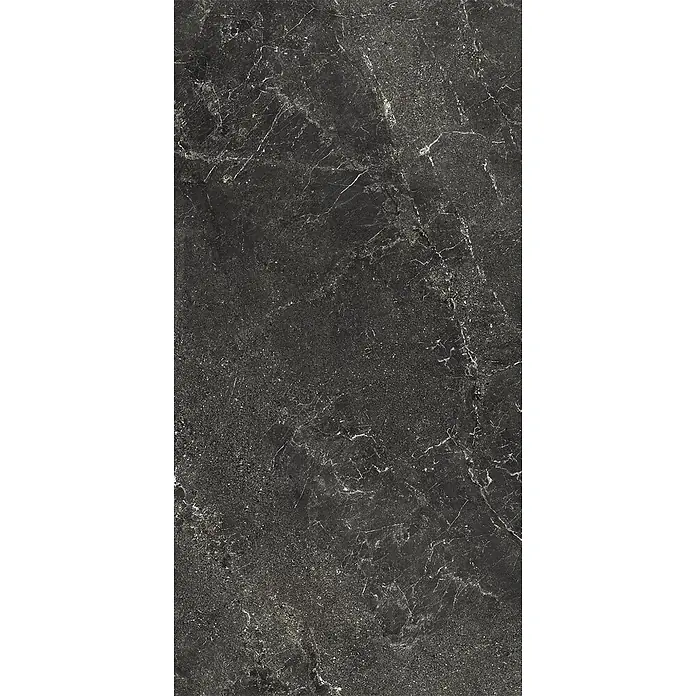 Feinsteinzeug geäderter schwarzer Steinoptik 60x120 - Italienische Fliesen -  - Dunkelgrauer Marmor mit ausgeprägter weißer Äderung.