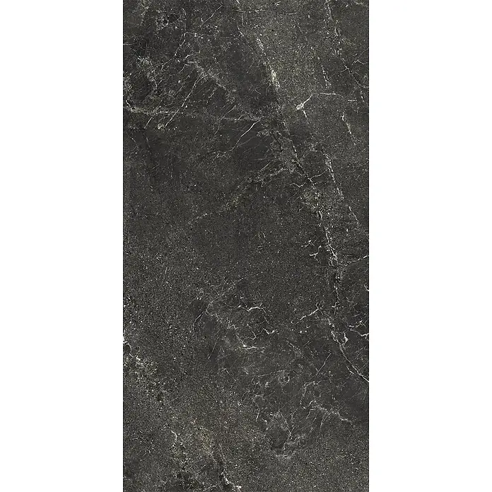 Feinsteinzeug geäderter schwarzer Steinoptik 60x120 - Italienische Fliesen -  - Dunkelgraue Marmorstruktur mit weißen Äderungen, geeignet für Böden oder Arbeitsplatten.