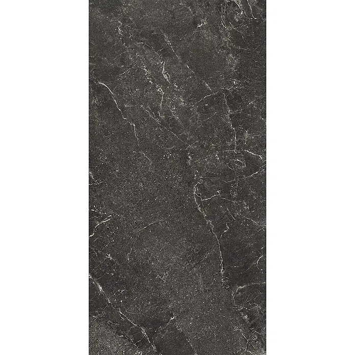 Feinsteinzeug geäderter schwarzer Steinoptik 60x120 - Italienische Fliesen -  - Dunkelgraue Marmorplatte mit weißer Äderung.