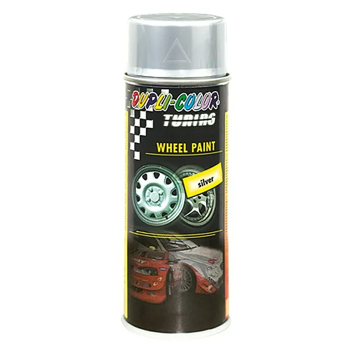 Dupli-Color Tuning Felgenlack - Silber, Seidenglänzend, 400 ml - Eine Dose Dupli-Color Tuning Wheel Paint in Silber, ideal zum Lackieren und Aufwerten von Autofelgen für ein frisches Aussehen.