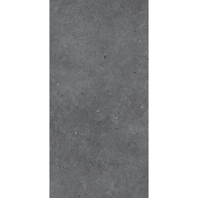 Feinsteinzeug in matter anthrazitfarbener Betonoptik 60x120 - Ital. Fliesen -  - Dunkelgraue gesprenkelte Textur mit feiner Körnung, ähnlich Beton oder Terrazzo.