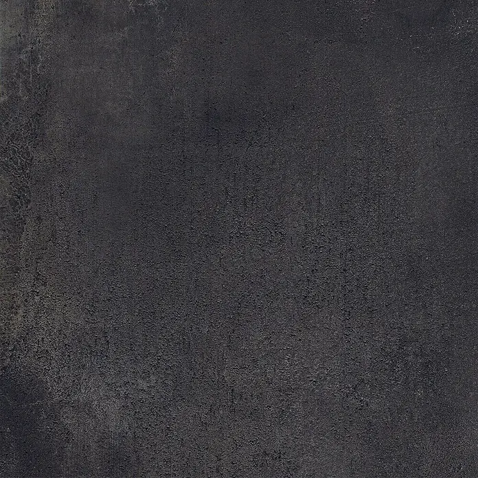 Feinsteinzeug in metallischer schwarzer Betonoptik 60x60 - Ital. Fliesen -  - Dunkelgraue, raue Oberfläche, die Beton oder gealtertem Metall ähnelt.