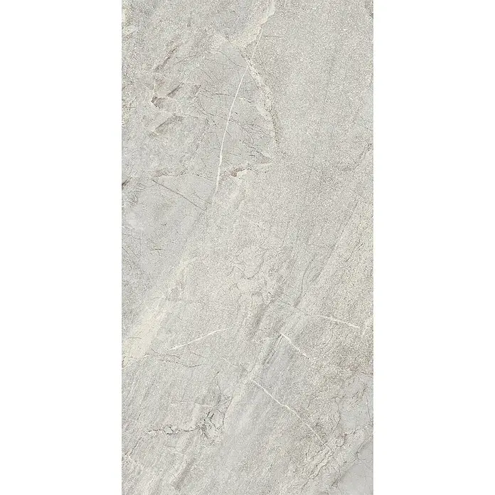 Feinsteinzeug in grauer Steinoptik 60x120, 20 mm, rutschhemmend -  - Hellgraue Marmoroptik-Fliese mit feiner weißer und bräunlicher Maserung.