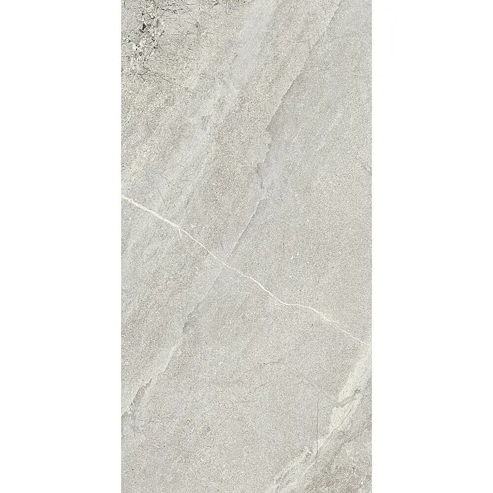 Feinsteinzeug in grauer Steinoptik 60x120, 20 mm, rutschhemmend -  - Hellgraue Steinfläche mit natürlichen Maserungen.