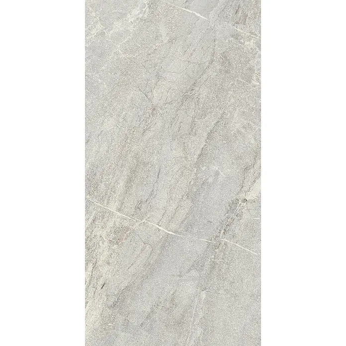 Feinsteinzeug in grauer Steinoptik 60x120, 20 mm, rutschhemmend -  - Helle, graue Marmor-Optik-Oberfläche mit weißen und dezenten braunen Äderungen, für einen Naturstein-Look.