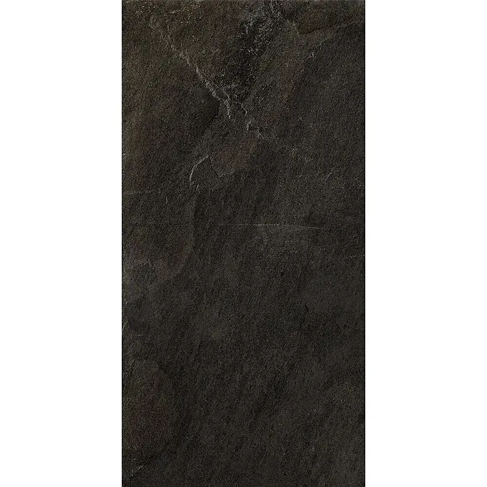 Feinsteinzeug in schwarzer Steinoptik 30x60 - Italienische Fliesen -  - Dunkle, rau strukturierte Schiefer- oder Steinoberfläche, geeignet für Böden oder Wände.