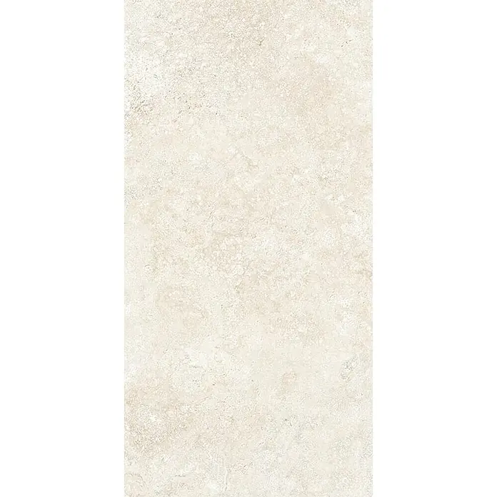 Feinsteinzeug in weißer Steinoptik 60x120, 20 mm, rutschhemmend -  - Helle beige texturierte Fliesenoberfläche.