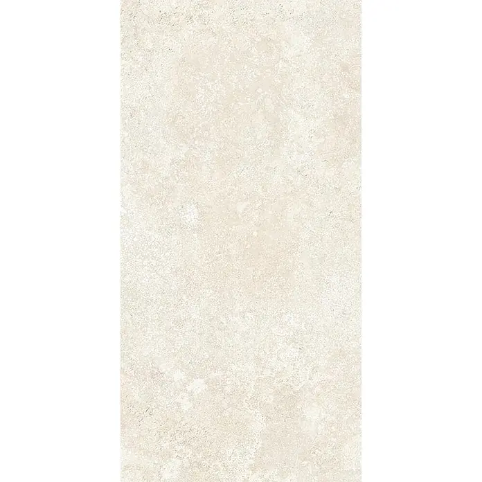 Feinsteinzeug in weißer Steinoptik 60x120, 20 mm, rutschhemmend -  - Cremefarbener, texturierter Stein oder Fliese, geeignet für Böden oder Wände.
